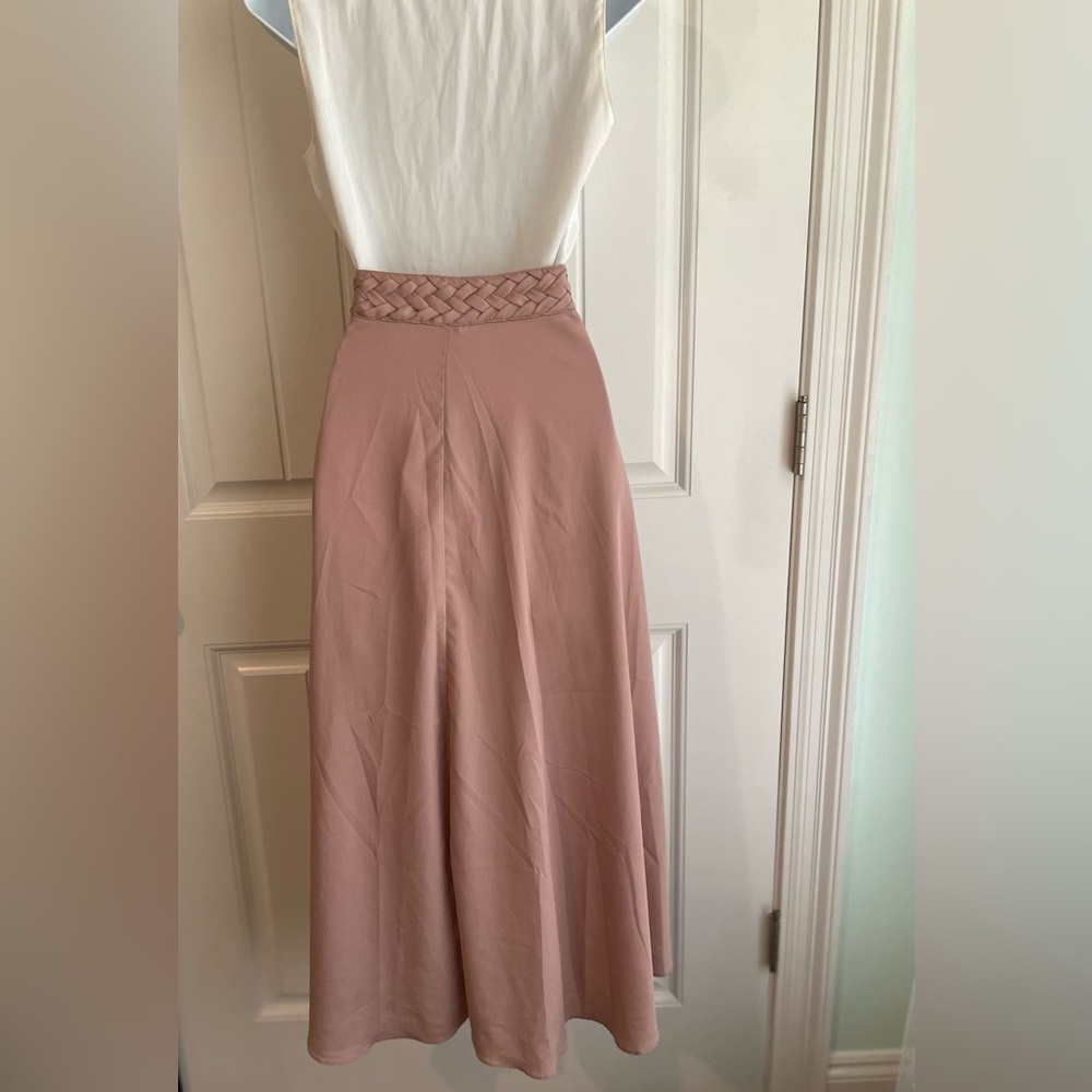 Anthropologie Minimalist Braided Waist High Waisted Mermaid Skirt in Pink Muave - Picture 6 of 15